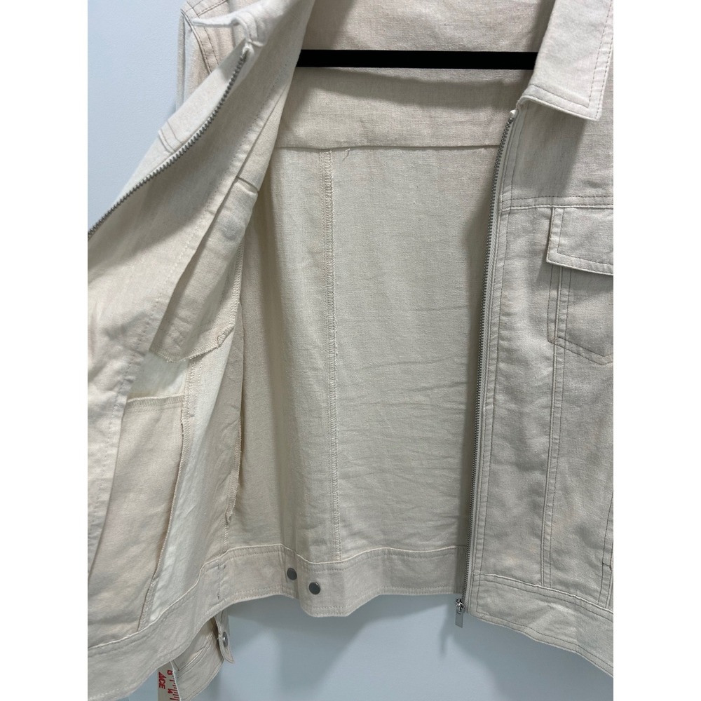 Rachel Zoe Two Womens Linen Blend Zip Up Trucker Jackets Black Beige Sz Large - Picture 12 of 16